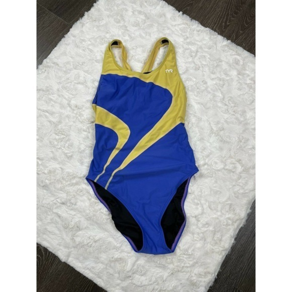 TYR womens‎ swim suit size 26 blue and yellow